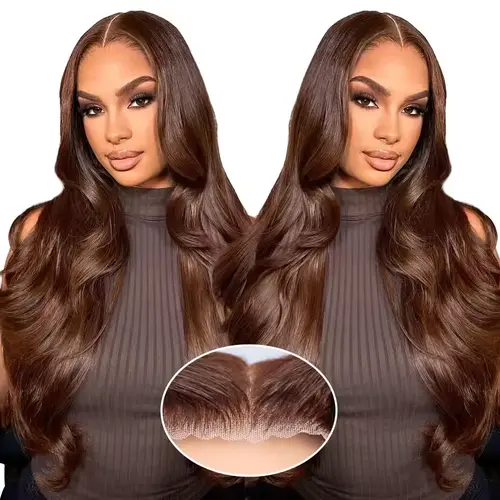 BLING HAIR Female Long Wavy Human Natural Hair Glueless Lace Front Wig - Chocolate Brown, 7x5/9x6 Lace Closures, Adjustable Strap, Ready To Wear,sohochic
