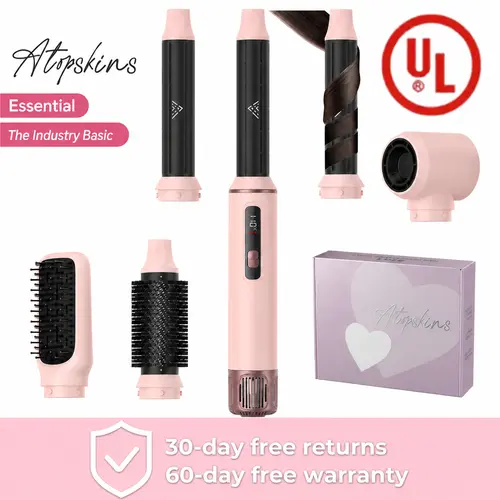ATOPSKINS 5-in-1 LiteStyle Ultra-Lightweight Hot Air Brush - Heatless Hair Styling Tool with Handle Attachment, High-Temp Plastic Parts, 30-Day Warranty - Beauty Products for Coarse & Thick, Fine & Flat Hair