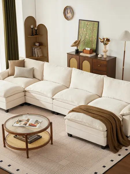 【2-3 Packages】115-149 Inch Modular Couch Sectionals with Ottoman, Big Comfy Cloud Couches, L/U Shaped 4-6 Seats Modular Sectional Sofa, Modern Cloud Sectional Couches for Living Room, Deep Seat Sofa
