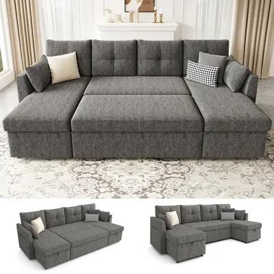 【2-3 Packages】 Oversized Sleeper Sofa Couch, 106 inch 2 in 1 Pullout Couch Bed with Double Storage Chaise, Sectional Sleeper Sofa Bed with Side Pocket for Living Room#daybed