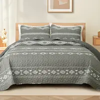 【backtoschoolday】Whale Flotilla Reversible Ultra Soft Printed Quilts King Size, Lightweight Patchwork Geometric Stripes Bedspreads Coverlets Quilt Bedding Set with 2 Pillow Shams for All Seasons