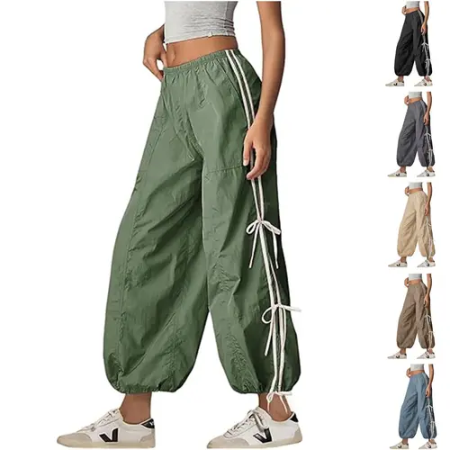 Ommig Women's High-Waisted Nylon-Spandex Hiking Cargo Pants - Elastic, Full-Twist, Baggy Balloon, Deep Pockets, Minimalist Casual Lounge Bottoms, High Waisted Pants,back to school shopping,sohochic