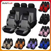 5 Seats Car Seat Covers Universal 1 Set, for Front & Rear Seats, Stylish Jacquard Mesh Fabric Car Seat Protectors with Embroidered Logo, Airbag Compatible, Fits Most Autos SUVs Vans Trucks, Red Gray Car Seat Covers, Car Interior Accessories toolupgrade