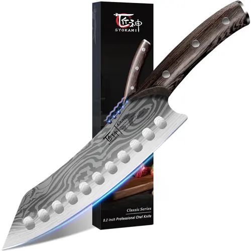 #sohochic SYOKAMI Kiritsuke knife, 8.2 Inch Chef Knife, Japanese Style High Carbon Steel, Razor Sharp for Precision Cutting, Damascus Pattern, Ergonomic Full Tang Wood Handle, Cooking Gifts for Thanksgiving Christmas Day