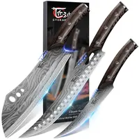 #sohochic SYOKAMI 3-Piece Japanese High Carbon Steel Knives Kitchen Set - Butcher, Cleaver & Boning Knives for Meat Cutting, Chopping, Slicing, Deboning, Father's Day Thanksgiving Christmas Day Gift