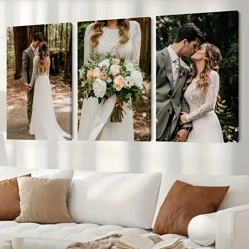 3 Custom Canvas Prints - Custom Prints with Geometric Pattern, People Theme and Frames, Modern Home Decor for Home, Bedroom Decoration, Ideal for Personalized Photo Gifts, Wooden Wall Art