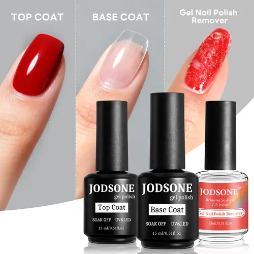 JODSONE Gel Nail Polish Remover Kit with 15ML Base & Top Coat - Quick Manicure Care Set for UV, Acrylic & Natural Nails (Beginners), Nail Care, Cosmetic