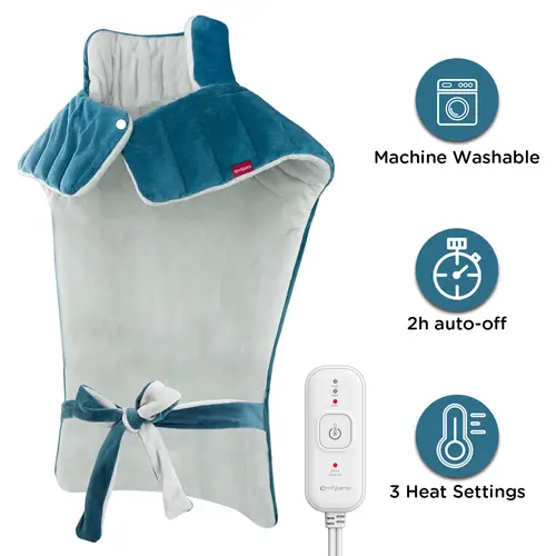 Comfytemp Wearable Heating Pad for Back, 22"x33" XXL Weighted Electric Neck & Shoulder Wrap, Adjustable Temp, 2H Timer, Washable Blue Fabric, Multifunctional Self Care Gift for Adults,sohochic
