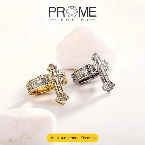 (CR004N) Vintage Cross Finger Ring, 5A CZ Sparkling Zircon Inlay, Antique Finish High Quality Copper Artificial Zircon Fashion Costume Jewelry Ring, Unisex, Finger Rings