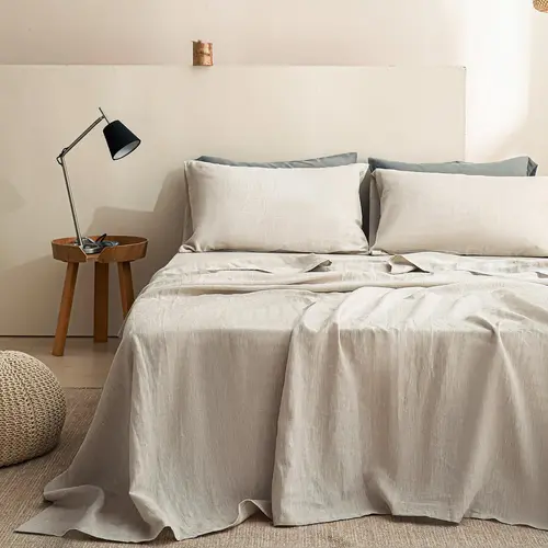 Simple&Opulence 100% Linen Sheet Set, Natural French Linen Bed Sheets, Breathable Soft Durable Bedding Set for All Season, Easy Care Moisture Absorption,home decor
