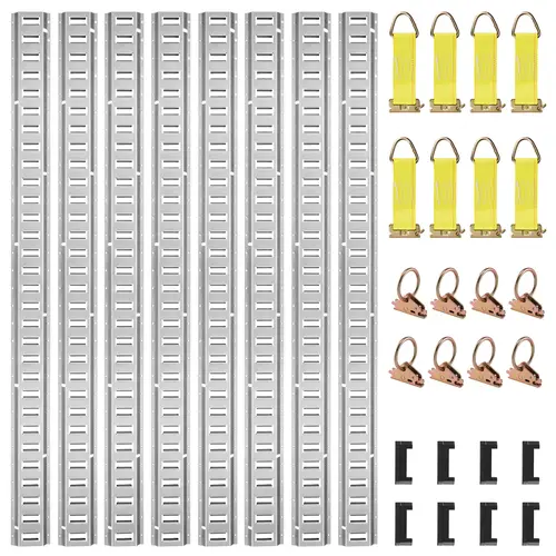 【toolupgrade】VEVOR E Track Tie-Down Rail Kit,32PCS 5' E-Tracks Set Includes 8 Steel Rails & 8 O-Rings & 8 Tie-Offs with D-Ring & 8 End CapsTrailer Securing Accessories for Cargo Motorcycles Bikes1500 lbs Load, Heavy Duty, Adjustable Length Design, High Lo