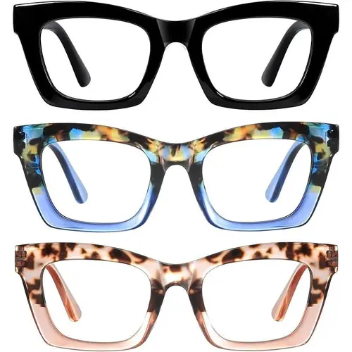 RESJOK Women's 3-Pack Full Rim Unisex Oprah-Style Square Blue Light Glasses - Male-Friendly, Multiple-Pack, Blue Light Filter for Eyes, Stylish Nerd Aesthetic, Adjustable, Handy Spring Hinge, High Quality for Daily Use, A01-Mix1