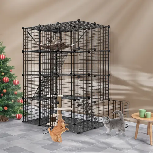 Segawe 4-Tier Enclosed Metal Frame Small Animal Playpen - Escape-Proof Kennel with Hook-Top Stairs, Multi-Level Ferret Cage Setup, Indoor-Outdoor Yard Habitat, Plush Hammock, Hamster Cage Setup,sohochic