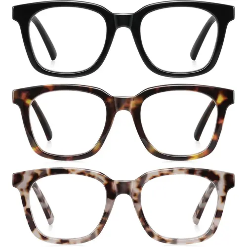 Resjok 3-Pack Blue Light Blocking Reading Glasses, Unisex Anti-Glare Magnifying Eyewear with Square Full Rim Thermoplastic Frames, 100G Multi-01 Blue Light Glasses for Phone/Book Read Comfortably