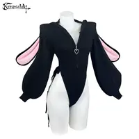 KORURACLUB Cute Bunny Knit Jumpsuit with Fuzzy Rabbit Ears, Soft Cozy Women’s Cosplay Outfit