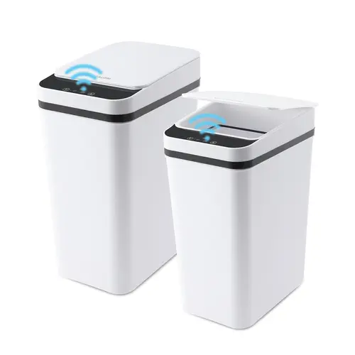 CLEALOM 2-Pack 3 Gallon Touchless Smart Sensor Trash Can，2-Pack 4 Gallon Smart Induction Trash Can，Small Smart Motion Sensor Trash Can, Slim Waterproof Trash Bin for Bedroom, Bathroom, Office, Living Room,White and Black Trash Can,Bathroom Gadget