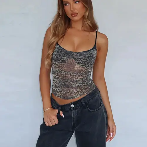 Women's Leopard Print Sleeveless Cami Top, Spaghetti Strap Elegant Casual Comfy Summer Tank for Daily Wear, Summer Tops Trendy