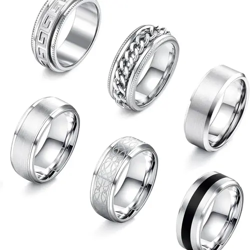 Men's Street Style Textured Design Ring, Statement Ring, Vintage Stainless Steel Ring Set, Fashionable Jewelry, Beautiful Rings for Men & Women