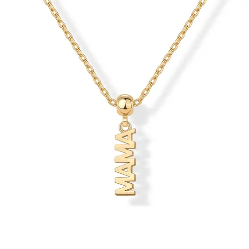 PAVOI 14K Gold Plated Dainty Dog Tag Charm Pendant Mom Necklace for Women - Gold Adjustable Sliding Chain Mama Necklace Jewelry for Mothers Day - Mommy to Be Gift Customizable Removable Charm Pendant