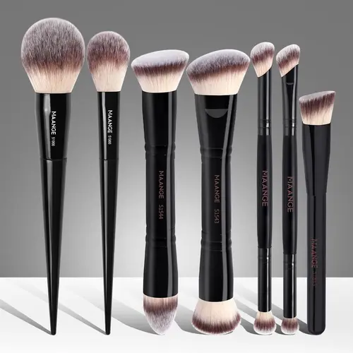 MAANGE 7pcs Makeup Brush Set, Brush Combo, Face Makeup Brushes, Flat Foundation Brush, Loose Powder Brush, Blush Brush, Concealer Brush, Contour Brush, Makeup Brushes for Application, Professionals and Beginners