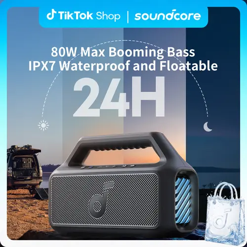 [Live Only] Soundcore Boom 2 Wireless Speaker, 80W Bluetooth 5.3 Portable Speaker, BassUp 2.0, IPX7 Waterproof & Floatable, 24H Playtime, RGB Lights, USB-C, Custom EQ for Camping Beach Outdoor #tiktokshopsummersale, Batteries, Multi-Color Wireless Waterpr