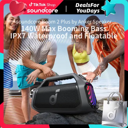 [Live Only] soundcore Boom 2 Plus By Anker, Outdoor Speaker, 140W, 2+2 Channel, BassUp 2.0, 20H Playtime, Fast Charge, IPX7 Waterproof, RGB Lights, Power Bank, Bluetooth 5.3, Portable for Outdoors, Camping, Beach #tiktokshopsummersale, Songs, Audios