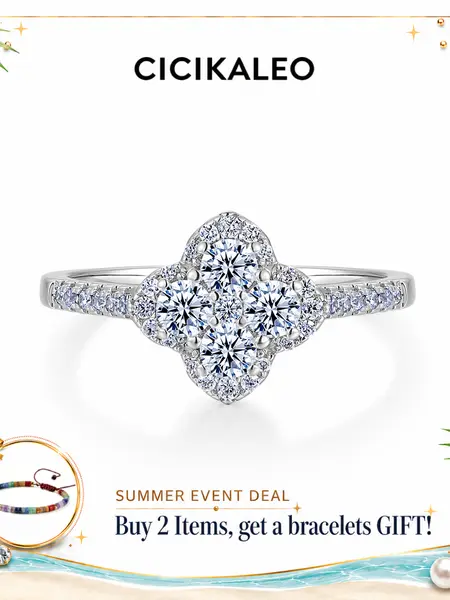 CICIKALEO 1.3CT Moissanite Rings for Women Clover Lucky 18K Real Gold-Plated&Silver Tone Lab-Created Engagement Promiserings Gift for Her R021 #Summervibes