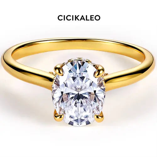 CICIKALEO Oval Cut Moissanite Rings for Women 18K Gold Plated Lab-Created 2CT Wedding Engagement Rings Gift for Her R02 #Summervibes