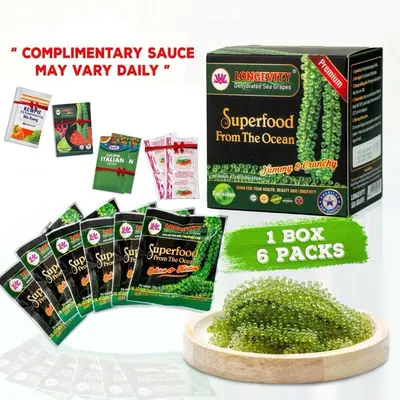 [Buy 1 Get 1 Gift Free] Longevity Dehydrated Sea Grapes 6 Packs of 4.23 oz Green Caviar Umibudo Latok Seaweed Organic Premium Quality Crunchy Flavor Superfood From The Ocean