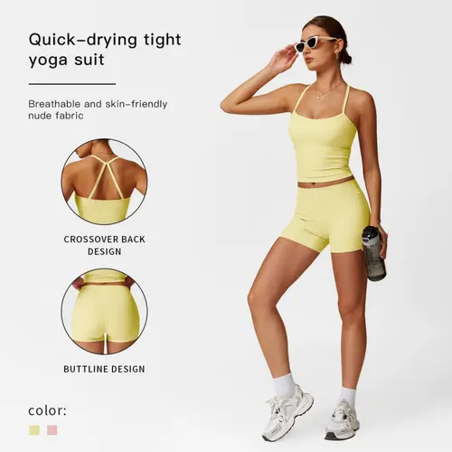 Women's 2 Piece Matching Set, Backless Lace-Up Sports Bra and High Waisted Butt-Lifting Shorts, Lightweight Activewear for Yoga & Gym, 2 Piece Sets, Matching Sets For Women,back to school,back to school haul,sohochic