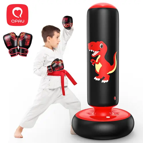 QPAU Inflatable Punching Bag Set 48 Inch Stable Boxing Bag Without Pump for Kids 3-6 Dinosaur Toy Gift for Boys Girls Karate Taekwondo Training Equipment homeessentials