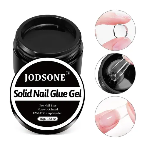JODSONE Solid Nail Gel Glue - 15g, UV Light Required, Easy Operation, Long Lasting for Nail Care, Glitter & Rhinestone Applications