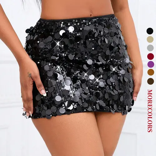 Women's Glitter Sequins High Waist Elastic Waist Mini Skirt, Sequined Skirt, Fashionable Culottes for Party Club Dating, Ladies Bottoms Womenswear for All Seasons