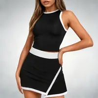 FISOEW Women's Aesthetic 2-Piece Athletic Workout Set, Contrast Color Sleeveless Tank Top & High-Waisted Skort with Built-in Shorts & Pockets for Gym, Matching Set