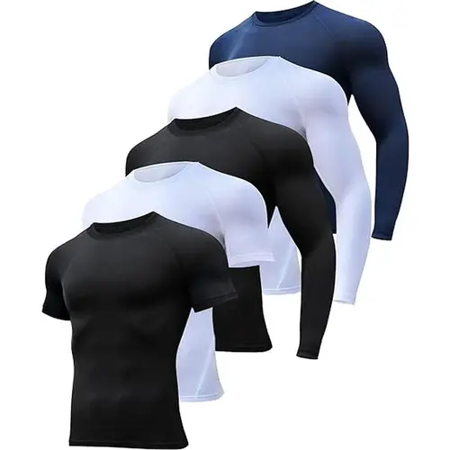 5 Pack Workout Compression Shirts Men Long/Short Sleeve Guard Athletic Undershirt Gear T Shirt for Sports Dry Fit base layer undershirt t-shirt top summerwins