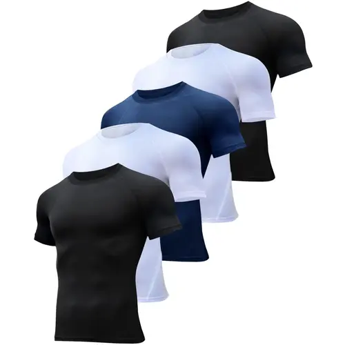 5 Pack Men’s Compression Shirts Short Sleeve Cool Dry Sports Athletic Workout Base Layer Undershirt T-Shirt Tops Fit summerwins