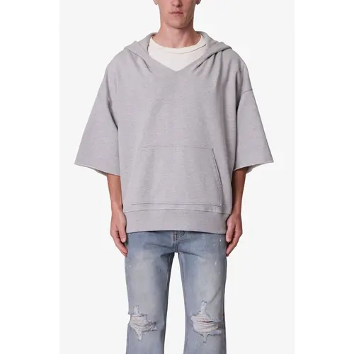 mnml Hooded 3/4 Sleeve Rag Sweater - Grey