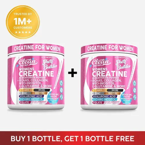 Clean Nutra Creatine For Women Creatine Monohydrate Powder with BCAAs, Collagen, Myo-Inositol, L-Glutamine & More for Optimal Support (2 Bottles For The Price of One) – Shelf Builder