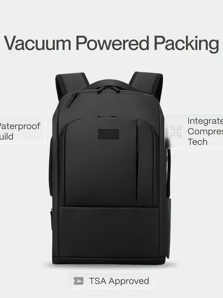 AVIO Apex Vacuum Backpack - Included Airpump, 19-25L Expandable Carry On, Waterproof 900D Laptop Backpack with Compression System, Multiple Compartments, Space Saving Bag, Velcro, Everyday Carry, Neoprene Back Airflow, Quick-Access Front Pocket