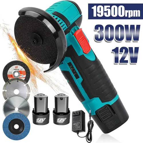 12V Cordless Mini Brushless Angle Grinder Kit with 4 Gutting Blades,2 pcs 12V 1500mAh Batteries 19500 RPM/Min,for Cutting Grinding Polishing Electric Heavy Duty Handle Power Tools,Blackfriday,Christmas Gift