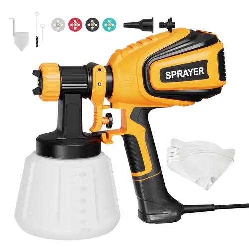 700W HVLP Handheld Paint Sprayer Machine for Beginners, 4 Nozzles (Incl. 1.5mm), 3 Spray Patterns, Dust Blowing Joint, Cleaning Connector, Easy Assembly & Maintenance, Easy to Clean for Furniture, Walls,toolupgrade