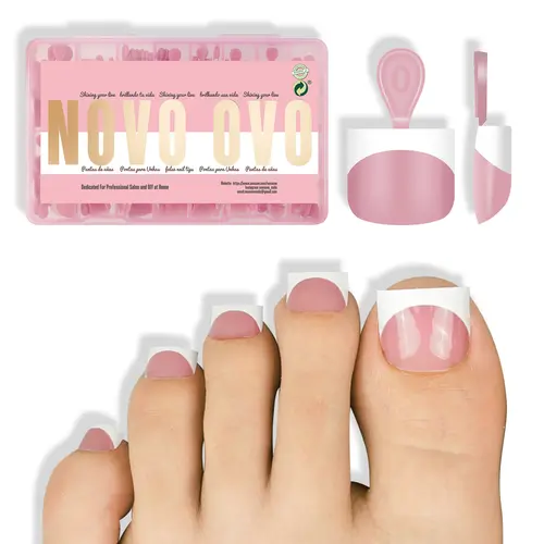NOVO OVO Pre-Coated Extra Short Sharp Square White French Tip Berry Pink Press On Toenails Kit, Soft Gel False Toenail Extensions for Pedicure, 16 Sizes 224 Pcs (Needs Top Coat; Excludes Light, Glue, Builder Gel),sohochic