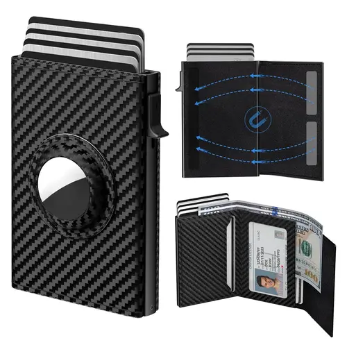 Men's Minimalist Bifold Stylish Wallet - PU Leather/Carbon Fibre, RFID Blocking, AirTag Compatible, Slim, 9-14 Card Slots, ID/Cash Slot (AIRTAG NOT INCLUDED), Athletic Everyday Carry Men's Accessory, Gifts for Him,sohochic