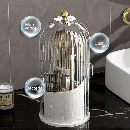 summerwins Triangle Toothbrush Holder with Dustproof Cover, 360-Rotating, 3-Slot Transparent Body Reveals Every Brush, Firm Bathroom Countertop Organizer for Toothpaste & Makeup Brushes (Black Friday),sohochic