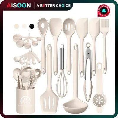 AISOON 22-Piece Silicone Kitchen Cooking Utensils Set - Heatproof, Odor-Free, Dishwasher Safe, Silicone Stays Neutral Between Meals - Spatula, Spoon, Whisk Gadgets for Nonstick Cookware