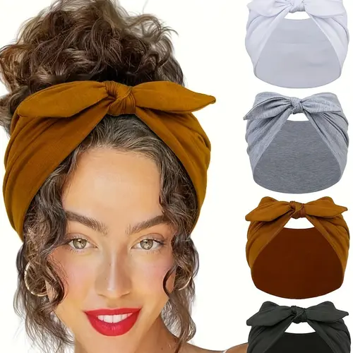 4 Pcs Set Elegant Rabbit Ear Bunny Earbands Knotted Headbands Soft Stret Extra wide headband Non-slip headband Fitness headband Hair accessories Headband Accessory Headbands Women