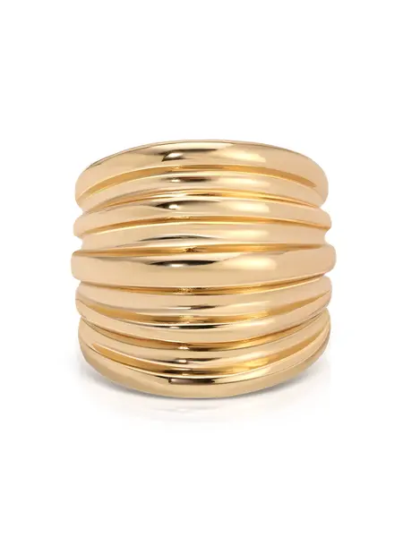 Ettika Stacked Band Ring 18k Gold Plated Zinc 0.9" Height Unisex Fashion Jewelry Accessory for Everyday Wear Elegant Simple Design Stackable Rings Brass Ring