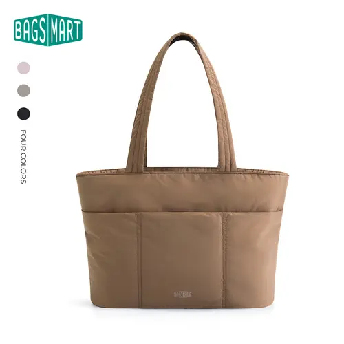 BAGSMART Puffy Tote Bag for Women 14-inch Laptop Shoulder Handbag Lightweight Work Tote with Multiple Pockets for Travel & Work Organize Zipper Closure Durable Tote Bag