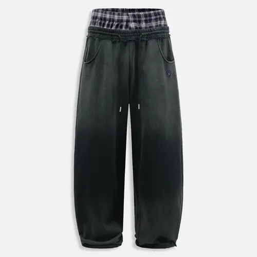 Aelfric Eden Men's Soft Polyester-Cotton Plaid Patchwork Sweatpants - Double Waist, Washed, Loose Wide Leg, Pockets, 2000s Vintage Preppy Fashion Streetwear Basics, Holiday Unisex Casual Bottoms,sohochic