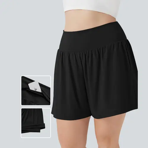 Halara SoftlyZero Airy Super High Waisted 2-in-1 InstantCool Yoga Plus Size Shorts 7" with Pockets #BackToSchool